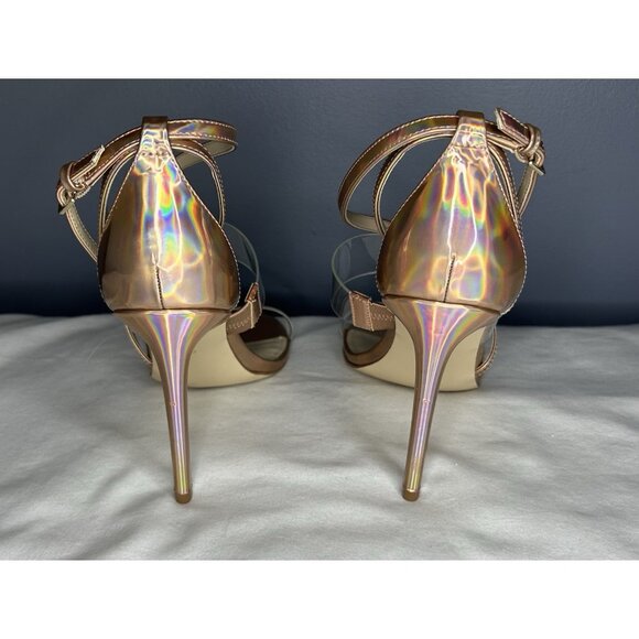 Guess Felecia Strappy Stiletto Size 9 Iridescent Rose Gold & Clear Dressy Sandal - Picture 10 of 14